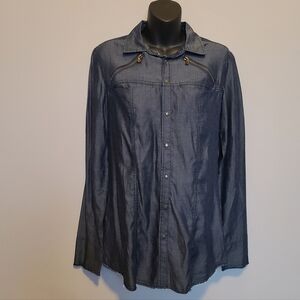 Hudson Sz Small Ryan Button Up Shirt Chambray Snaps Zippers Western